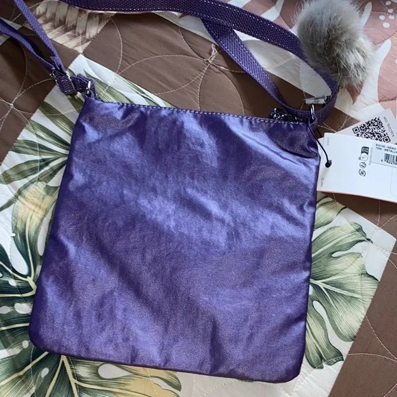 NWT Kipling Metallic purple Crossbody Bag with Pom Pom - Picture 5 of 7